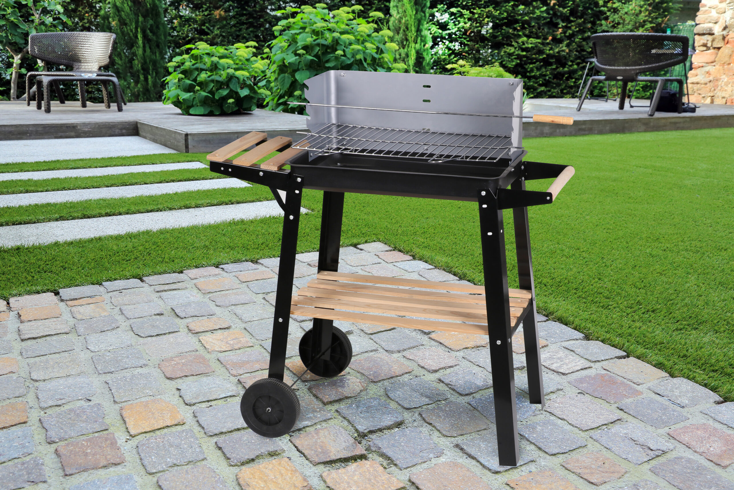 Barbecue avec 2 étagères en bois 84x45x87cm